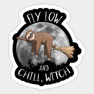 Fly Low And Chill, Witch Sloth On Broom Halloween Sticker